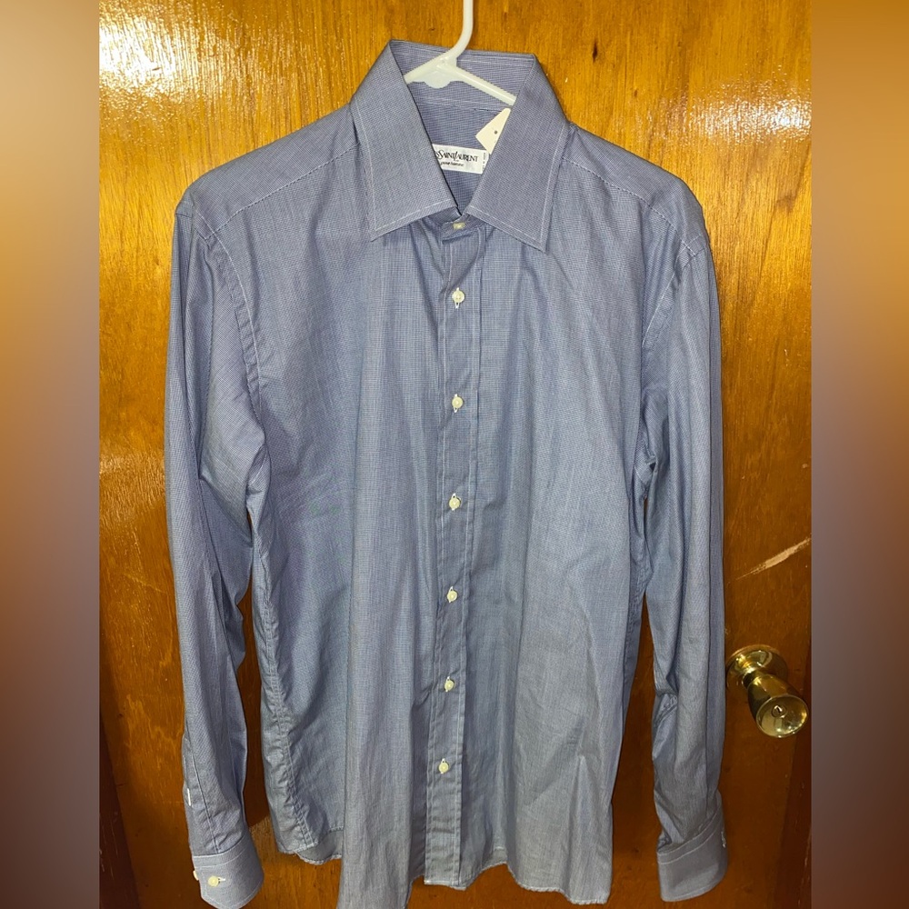 Yves Saint Laurent Mens Navy Check Dress Shirt NWT Size 16/41